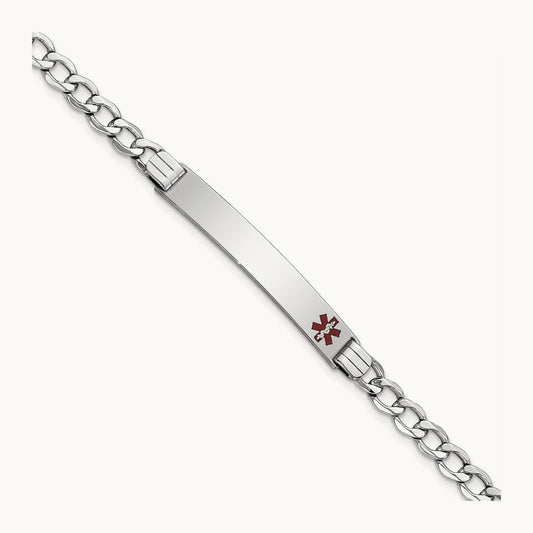 WG Semi-Solid Medical Polished Red Enamel Curb ID Bracelet, 14K