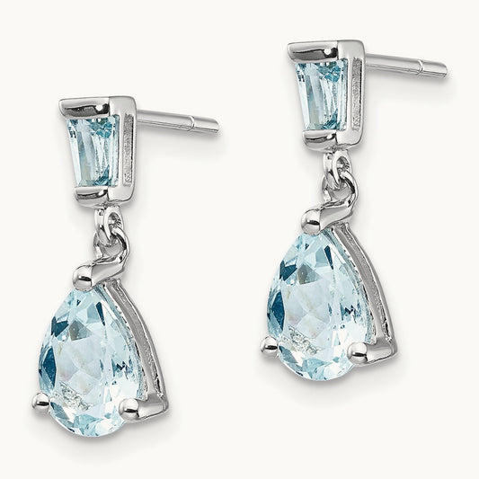 Aquamarine Dangle Earrings, 14K White Gold