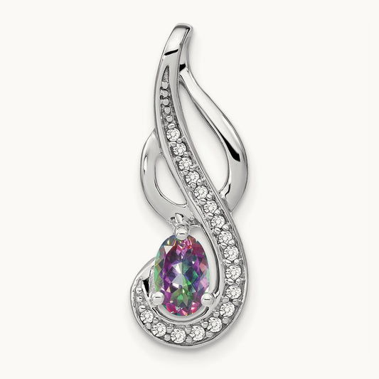Mystic Fire Topaz and Diamond Swirl Pendant — 14K White Gold