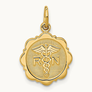 RN Registered Nurse Disc Charm, 14K