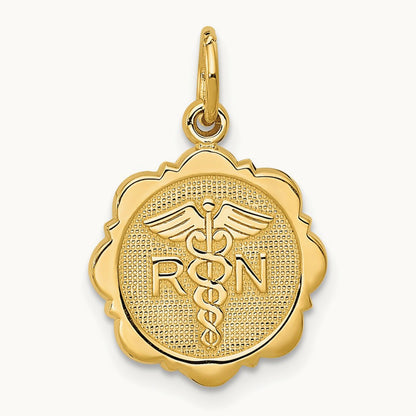 RN Registered Nurse Disc Charm, 14K