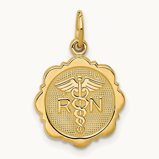 RN Registered Nurse Disc Charm, 14K