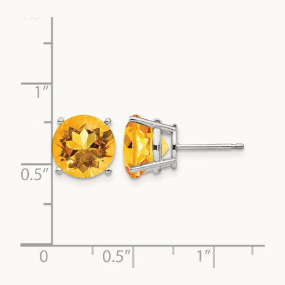 Citrine Round Stud Earrings, 14K White Gold