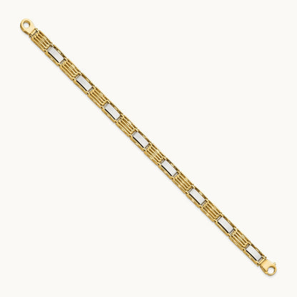 High Polished 8.5in Mens Link Bracelet, 14K Two-tone