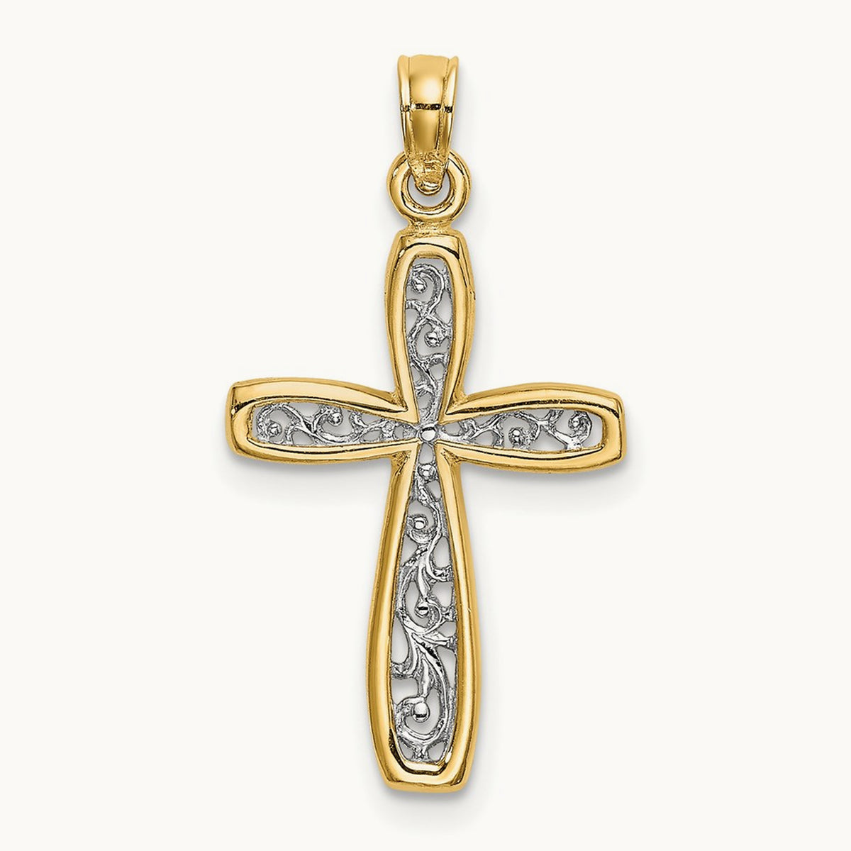 Filigree Cross Charm — 14K Two-Tone Gold