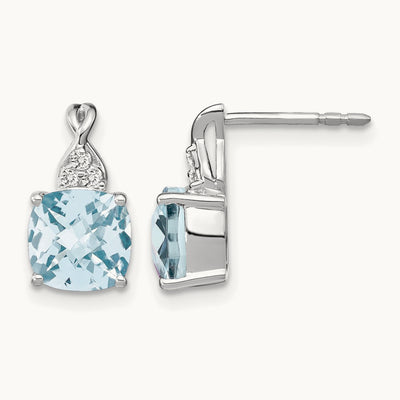 Checkerboard Aquamarine and Diamond Earrings — 14K White Gold