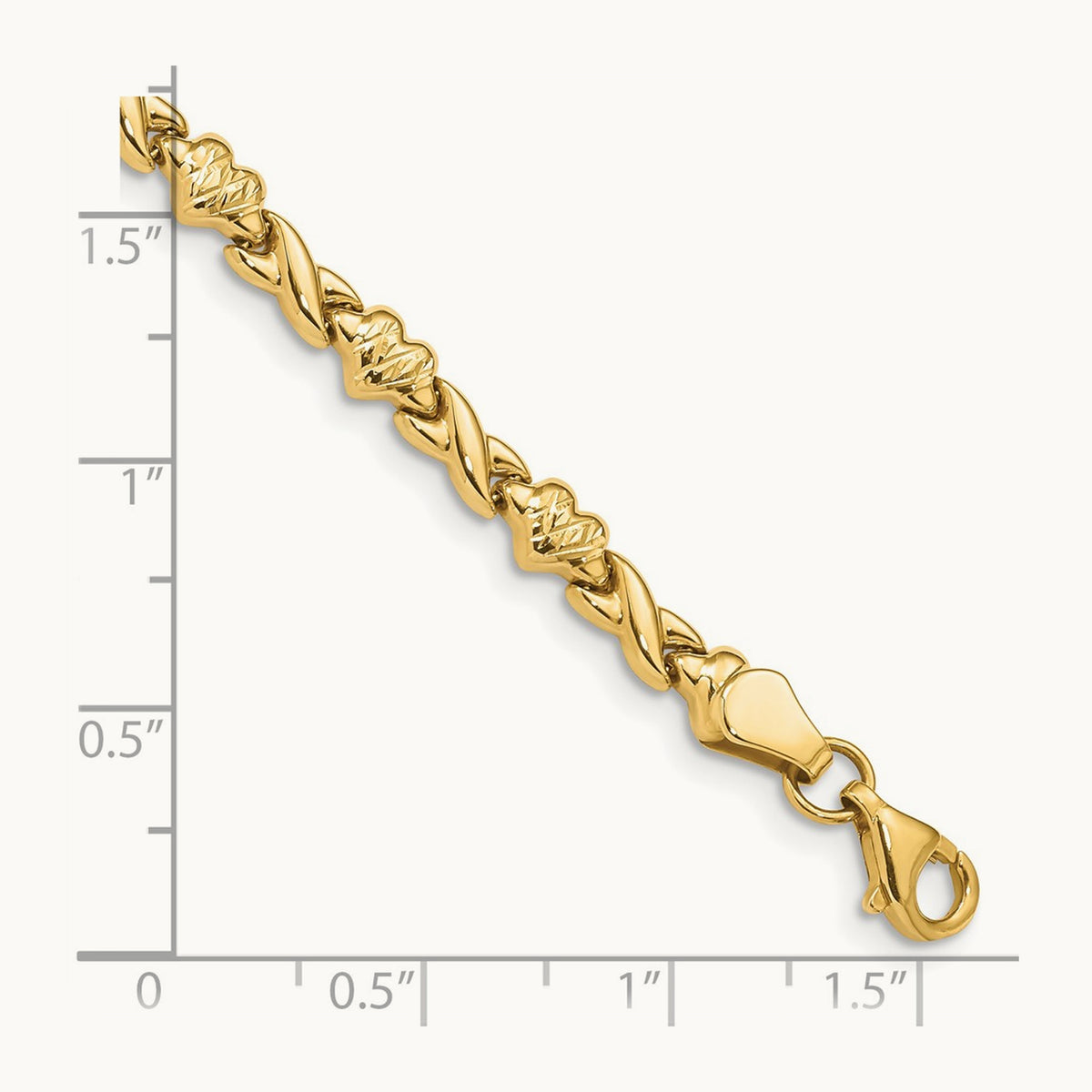 Polished D/C Heart 7in Bracelet, 14K
