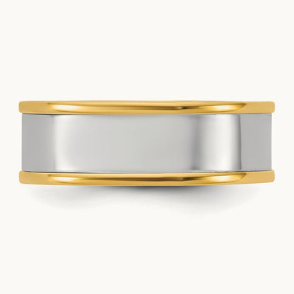 Y/W Step Up Flat Edge Wedding Band, 7mm, 14K Two-tone
