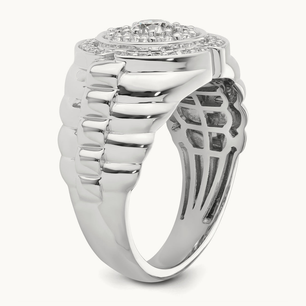 Men's Cluster Ring — 10K White Gold, 10