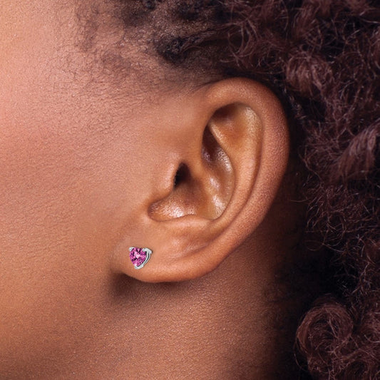 Heart Created Pink Sapphire Earrings — 5.6mm