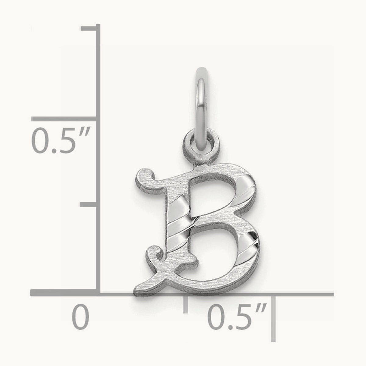 Diamond-cut Initial Charm — 14K White Gold, B