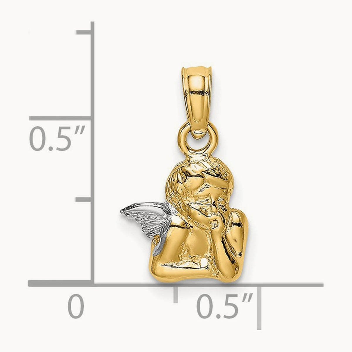 Angel Resting On Elbow w/ Rhodium Wing Charm, 14K