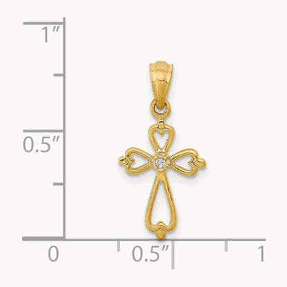 Diamond Accented Cross Pendant — 14K Yellow Gold, 21.5mm