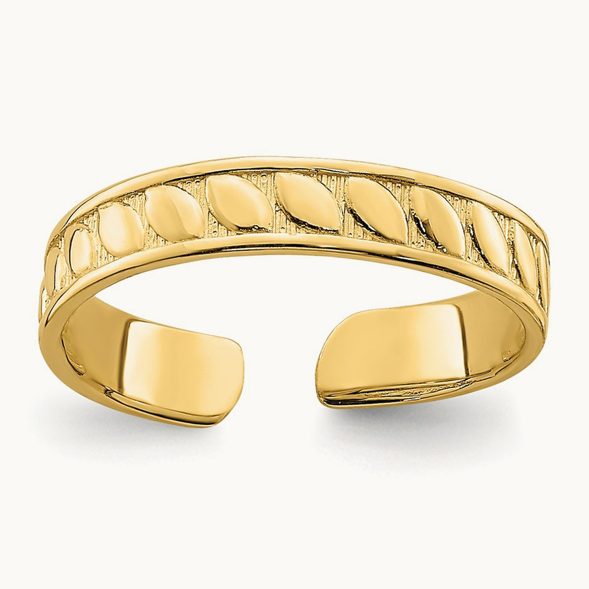 Adjustable Leaf Engraved Design Toe Ring — 14K Yellow Gold