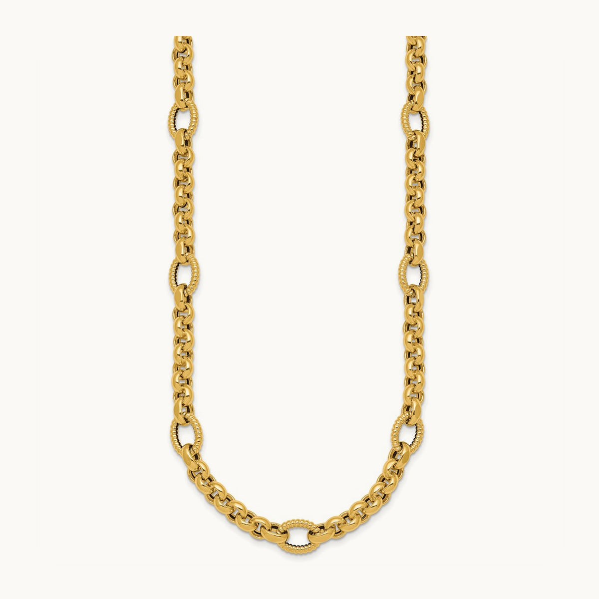 Polished and Textured Fancy Link 18in Necklace, 14K