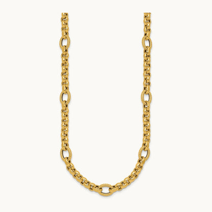 Polished and Textured Fancy Link 18in Necklace, 14K