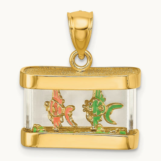 3-D Moveable Enamel Fish Aquarium Charm, 14K