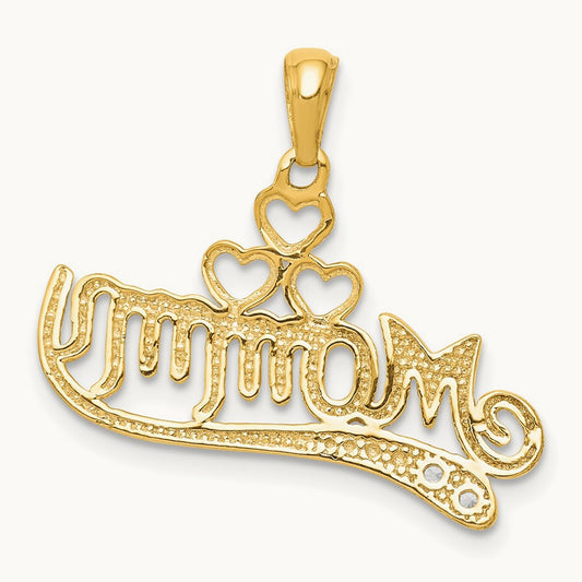 .02 Diamond MOMMY Double Heart pendant, 14K