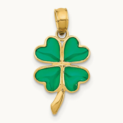 4-Leaf Clover Enameled Pendant, 14K