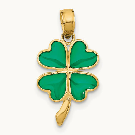 4-Leaf Clover Enameled Pendant, 14K