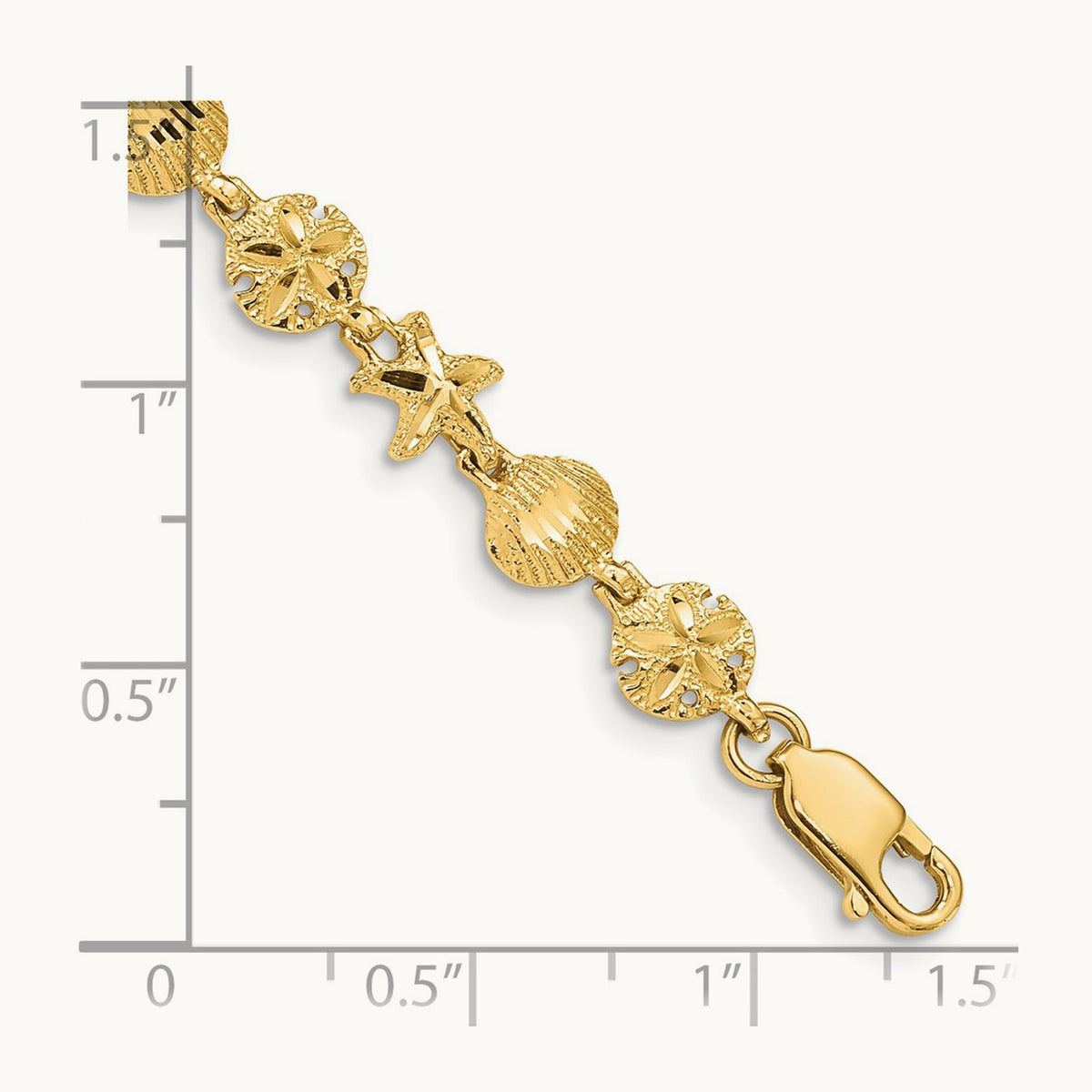 Starfish, Sand Dollar and Shell Bracelet, 14K