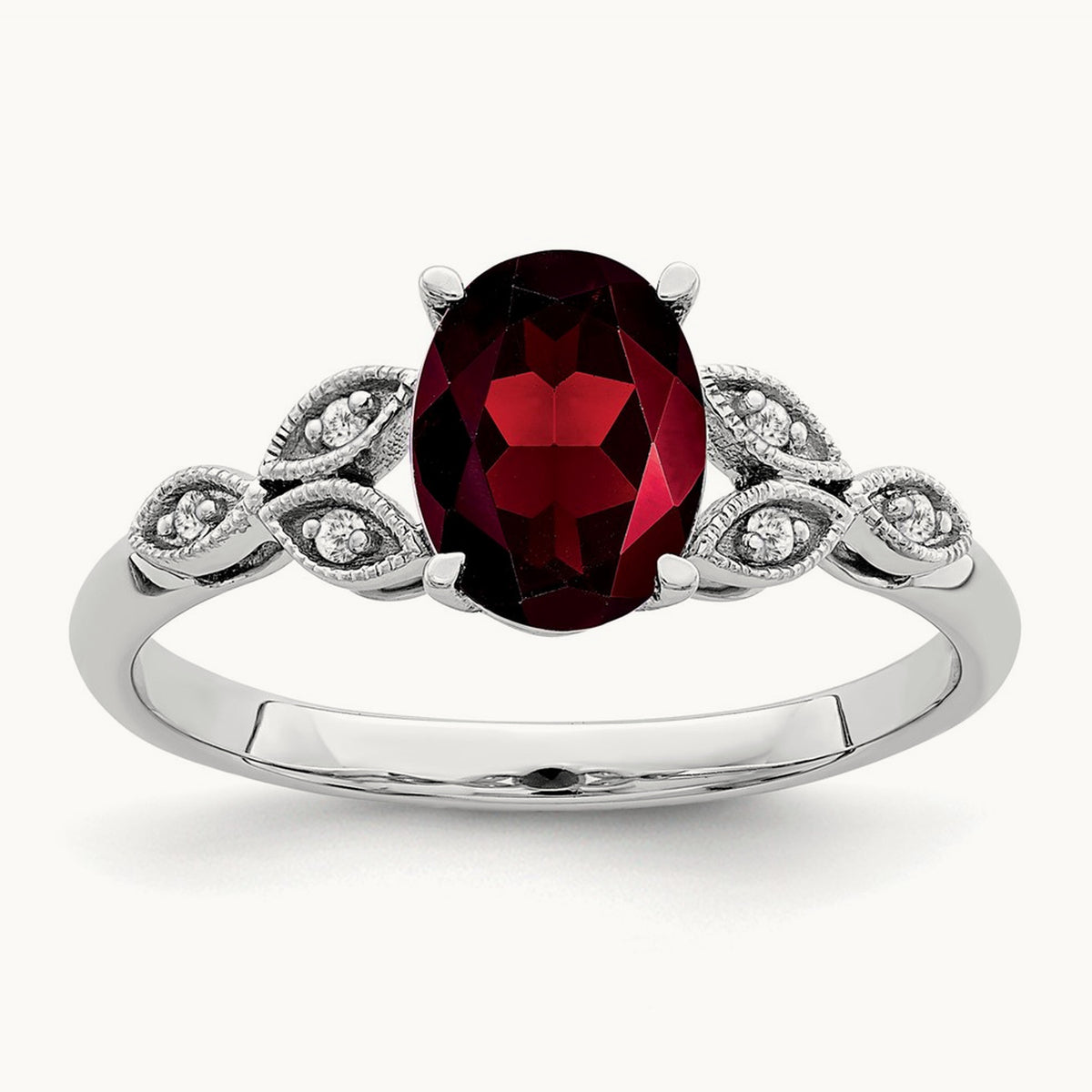 Oval Garnet and Diamond Ring, 14K White Gold