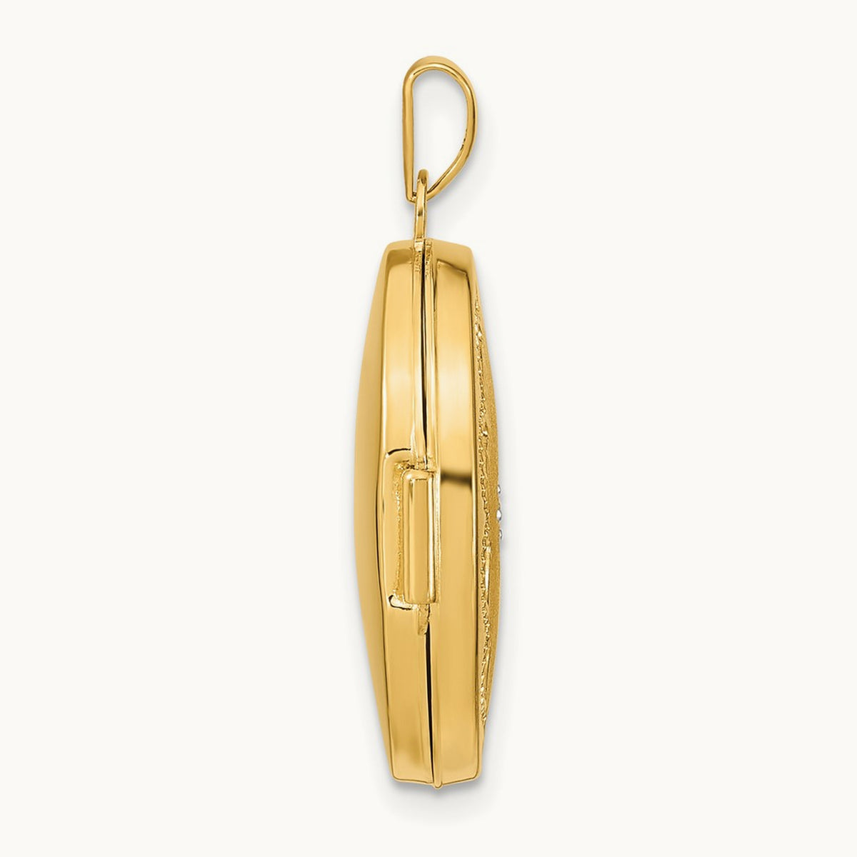 Brushed Diamond Star Oval Locket — 14K Two-Tone Gold