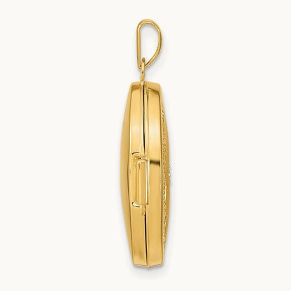 Brushed Diamond Star Oval Locket — 14K Two-Tone Gold