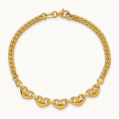 Polished Hearts Curb Link 7inch Bracelet, 14K