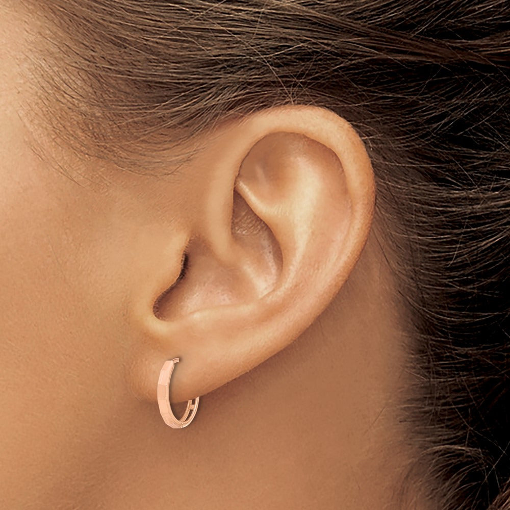 Polished and Diamond-cut Hinged Hoop Earrings — 14K Rose Gold