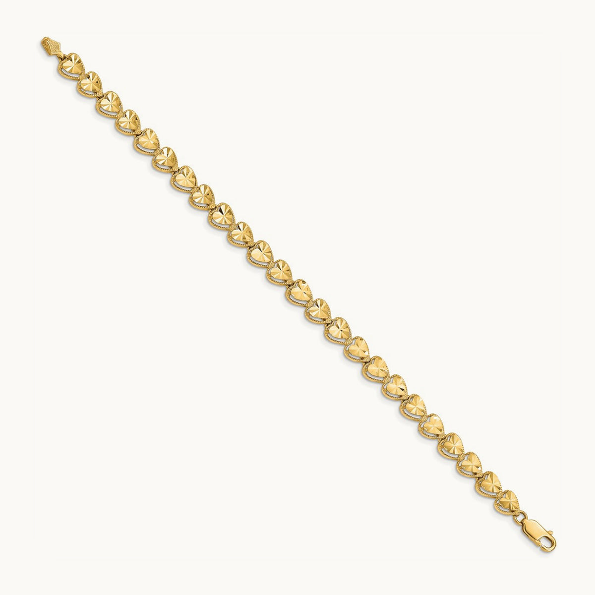 Diamond Cut Heart Bracelet, 14K