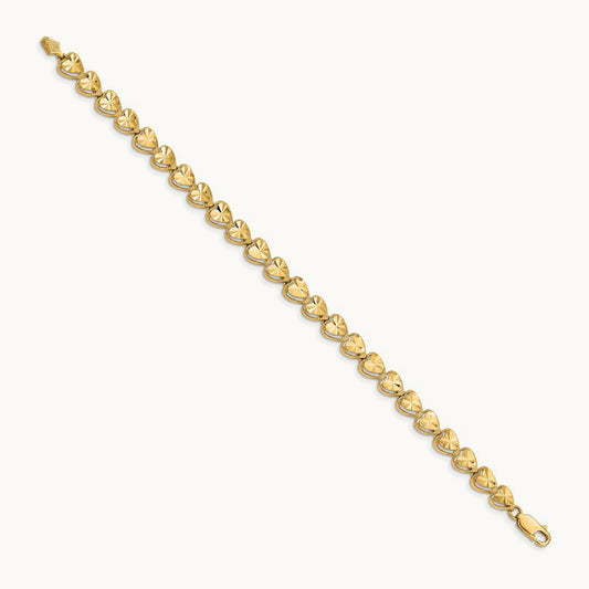 Diamond Cut Heart Bracelet, 14K