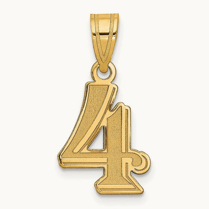 Polished Etched Number 4 Pendant, 14K