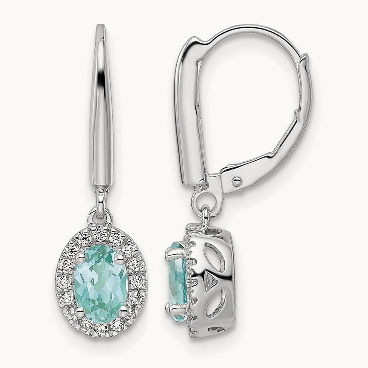 Created Paraiba Leverback Dangle Earrings, 0.20 ct tw Lab-Grown Diamond