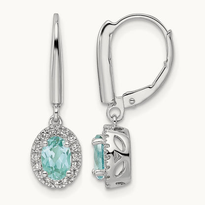 Created Paraiba Leverback Dangle Earrings, 0.20 ct tw Lab-Grown Diamond