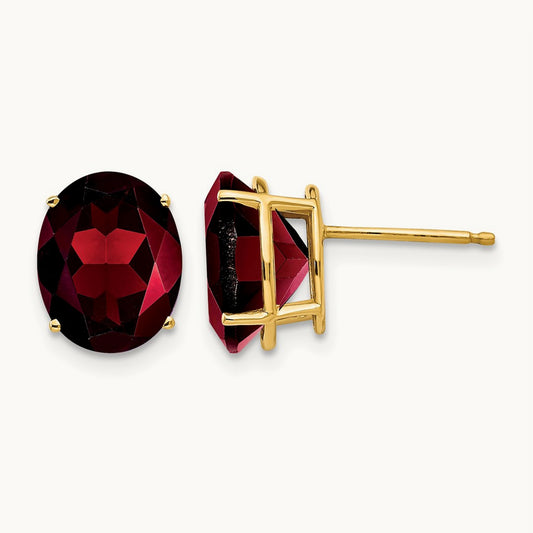 10x8mm Oval Garnet Earrings, 14K