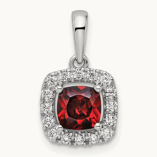 Jan Birthstone Garnet Halo Pendant, 0.25 ct tw Lab-Grown Diamond
