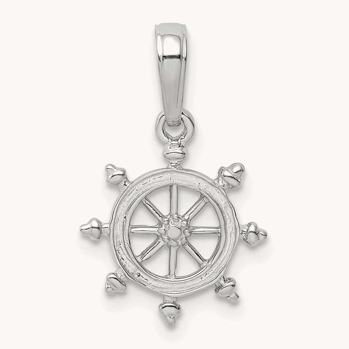 Ship Wheel Pendant — 14K White Gold