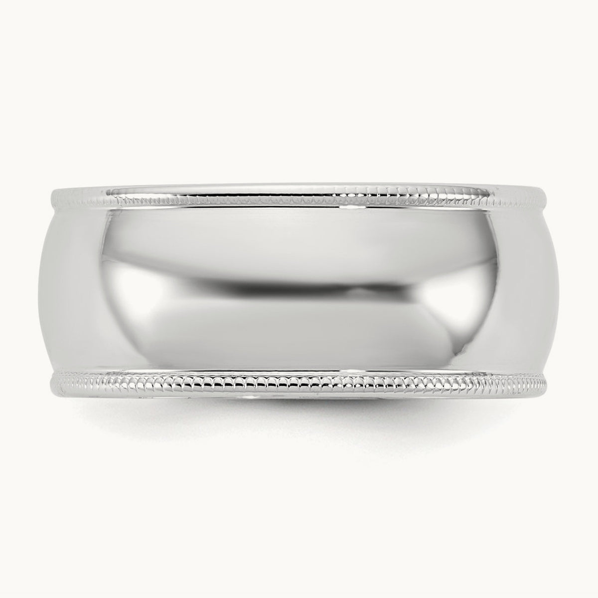 Lightweight Milgrain Half Round Band, 8mm, 10K White Gold