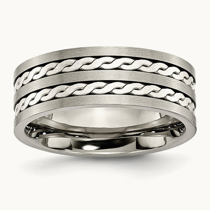 Antiqued & Brushed with Sterling Silver Braided Inlay Band — photo set