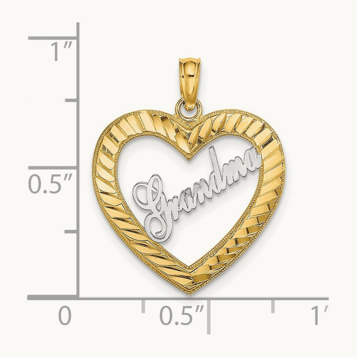 w/ White Rhodium Diamond-cut Heart GRANDMA Charm, 14K