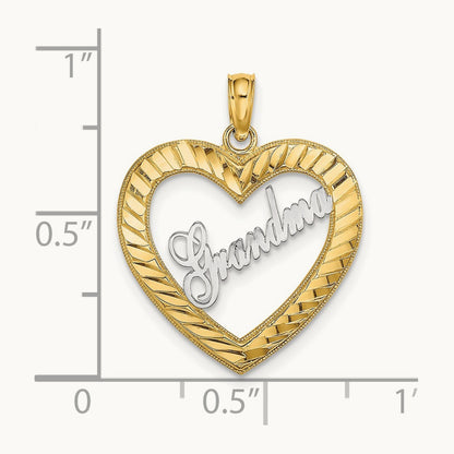 w/ White Rhodium Diamond-cut Heart GRANDMA Charm, 14K
