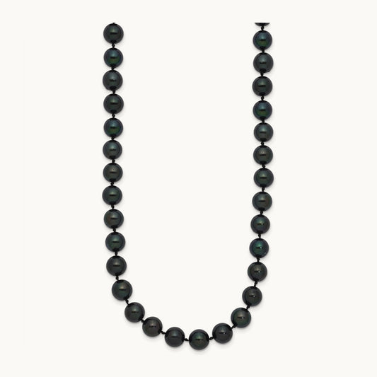 7- Round Black Saltwater Akoya Cultured Pearl Necklace, 14K White Gold
