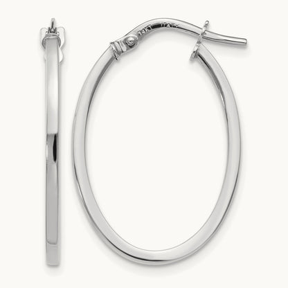 Polished Oval Hoop Earrings, 14K White Gold — Leslie's