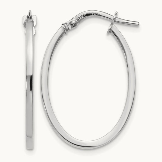 Polished Oval Hoop Earrings, 14K White Gold — Leslie's