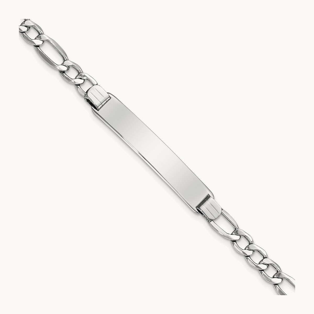 WG Polished Semi-Solid Figaro ID Bracelet, 14K