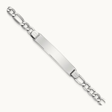 WG Polished Semi-Solid Figaro ID Bracelet, 14K