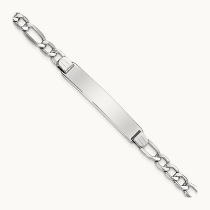 WG Polished Semi-Solid Figaro ID Bracelet, 14K