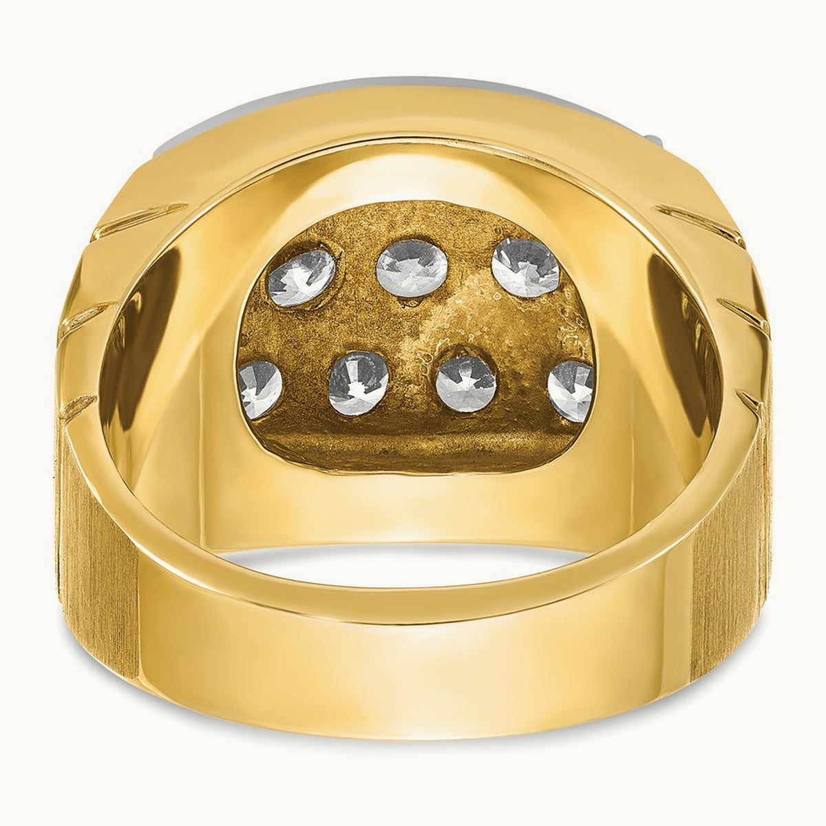 14ktt IBGoodman Men's Polished Satin & Grooved Cluster Diamond Ring