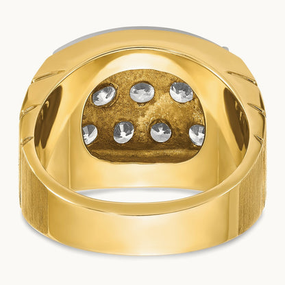 14ktt IBGoodman Men's Polished Satin & Grooved Cluster Diamond Ring